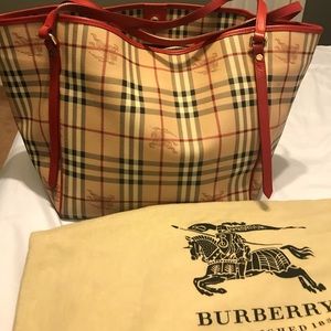 Authentic Burberry haymarket large double red bag